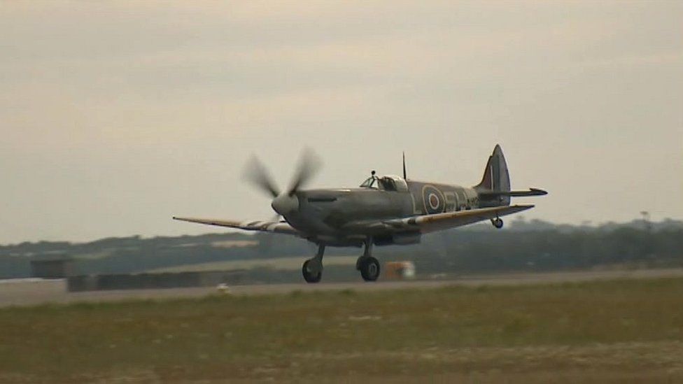 Spitfire lands at Culdrose Air Day.