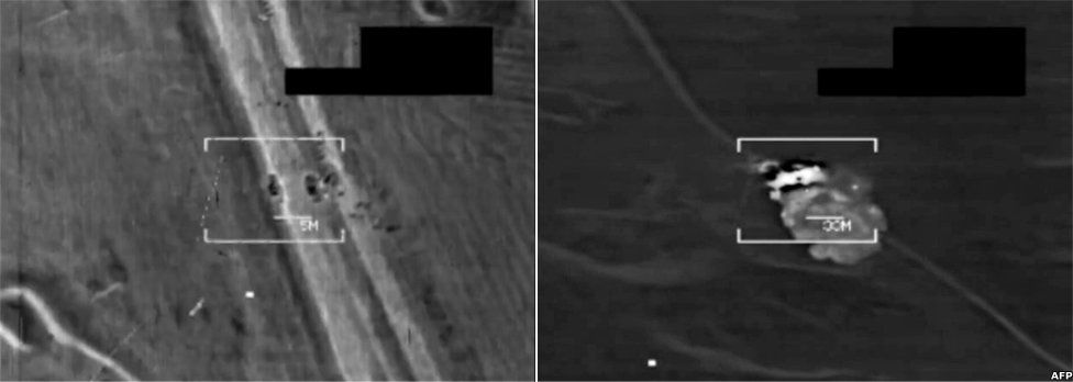 Stills from a video of a US air-strikes in northern Iraq