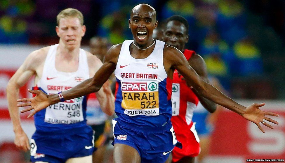 Mo Farah wins the 10,000m at the European Athletics Championship in Zurich