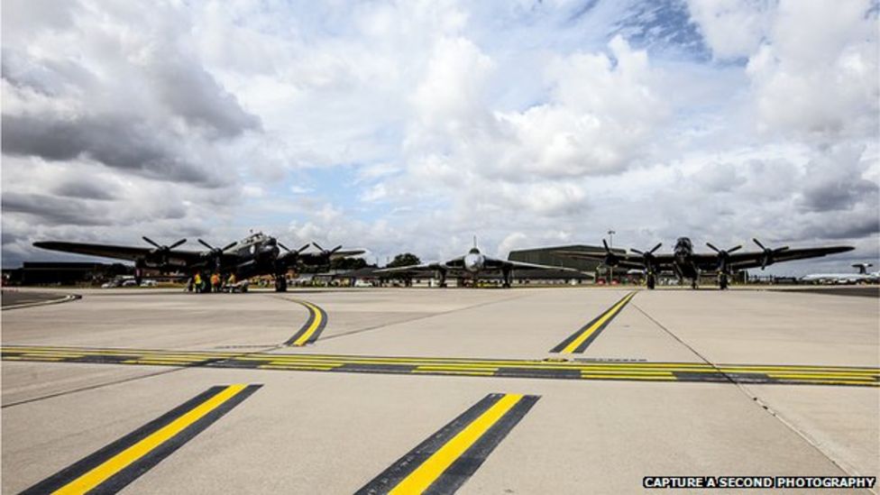 Lancasters and Vulcan unite for Lincoln flypast - BBC News