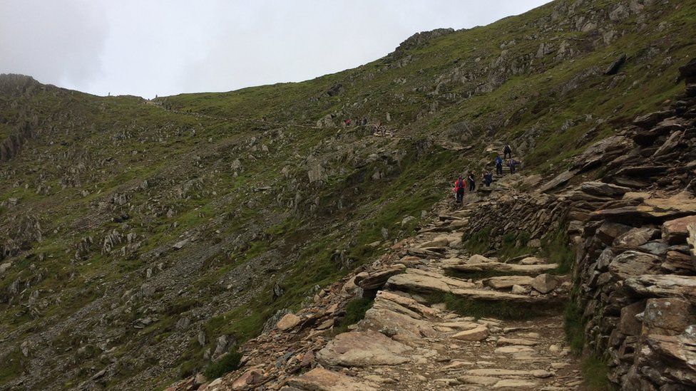 Mae llwybr yn fwy cul ac yn fwy serth // The path becomes narrower and steeper