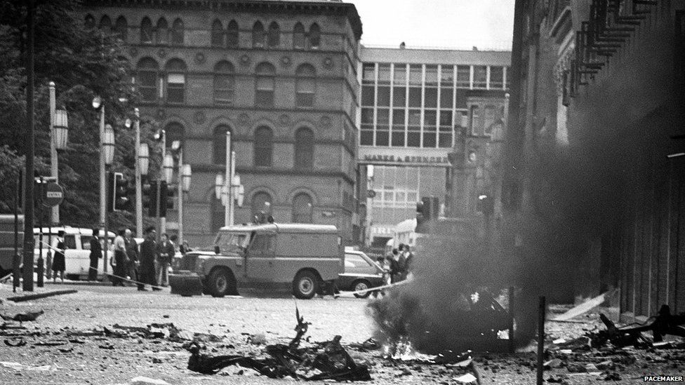 Bomb scene in Donegall Square East