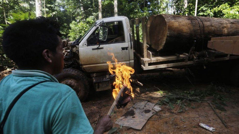 Ka'apor indigenous man burns truck