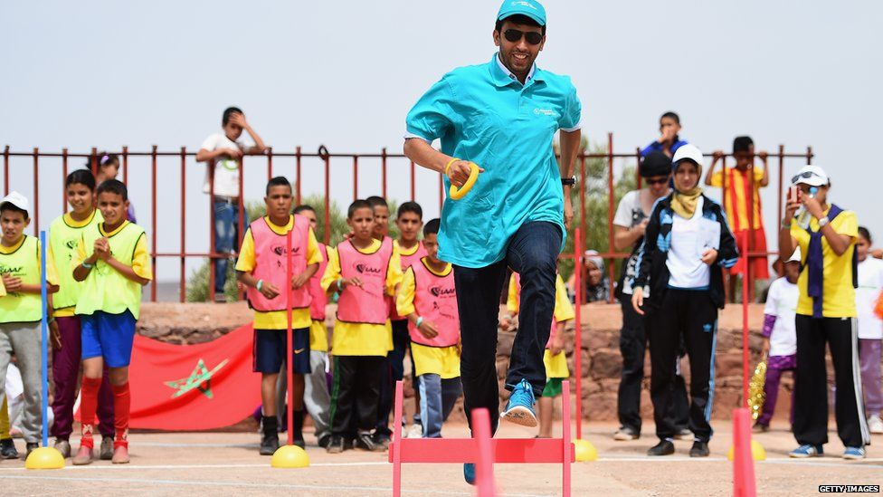 Moroccan long distance runner Hicham El Guerrouj athletics day for children - near Marrakesh, Morocco - Sunday 14 September 2014
