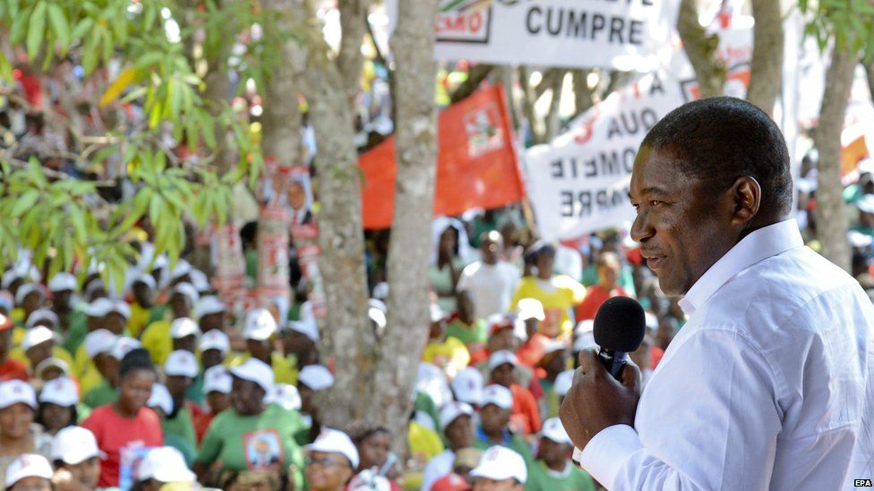Frelimo candidate Filipe Nyusi addressing a crowd of supporters in Catembe, Mozambique - Thursday 18 September 2014
