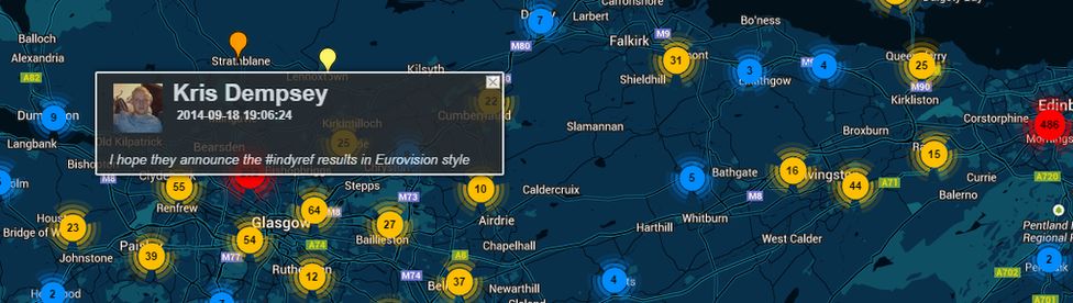 Click on BBC Scotland's interactive TweetMap to see what people said on polling day