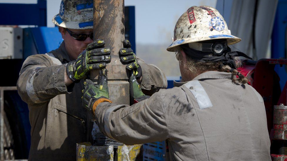 Workers at a shale drilling site in Pennsylvania
