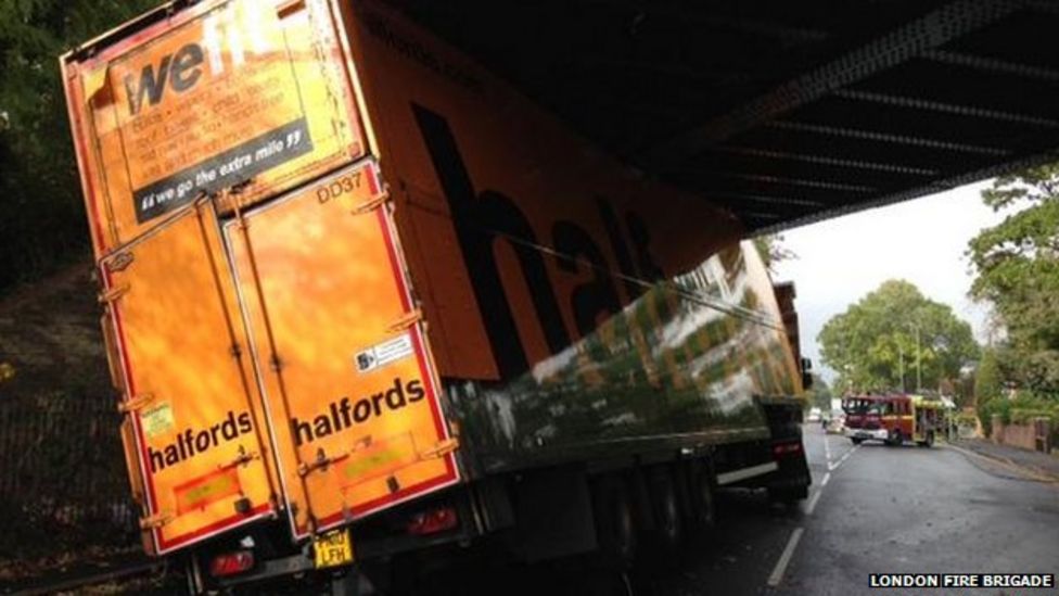 Halfords We Fit Lorry Gets Stuck Under Bridge Bbc News