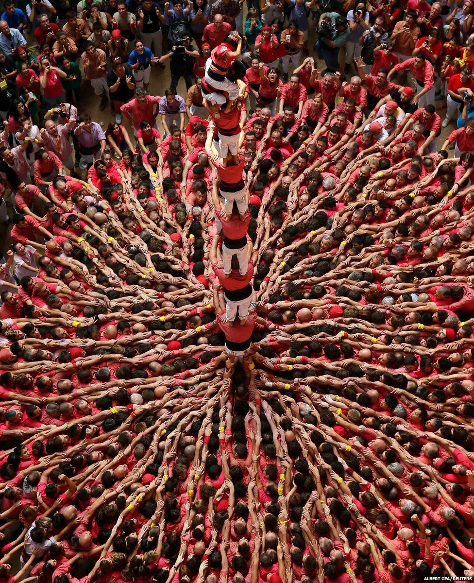 A human tower is constructed in Tarragona, Spain