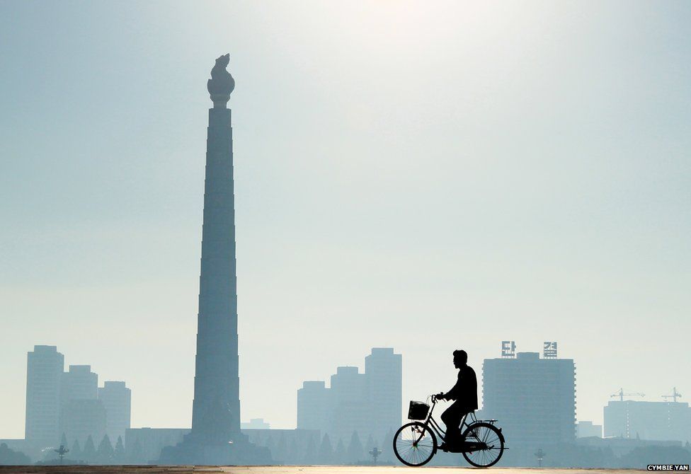 Cyclist in Pyongyang, North Korea