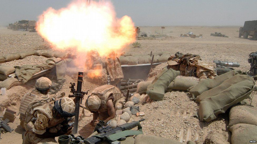 British troops fire a mortar during Operation Silicon, the ISAF mission in 2007, against the Taliban in the southern part of Helmand