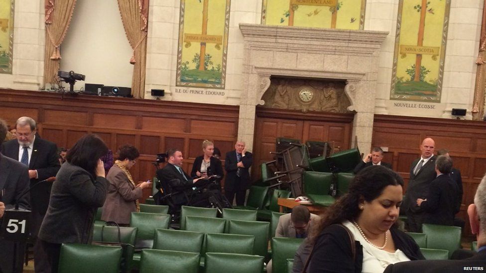 The Conservative Party caucus room, shown shortly after gunshots were heard