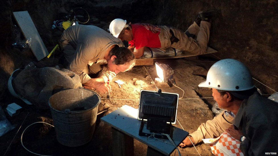 National Institute of Anthropology and History (INAH) archaeologists work at a tunnel that may lead to a royal tombs discovered at the ancient city of Teotihuacan, in this May 9, 2011.