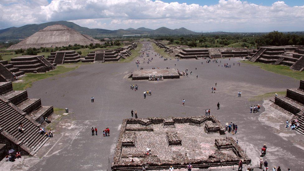 View of Avenue of the Dead from Pyramid of the Moon in Teotihuacan, the largest Pre-Columbian archaeological site in the Americas, 28 February 2005.