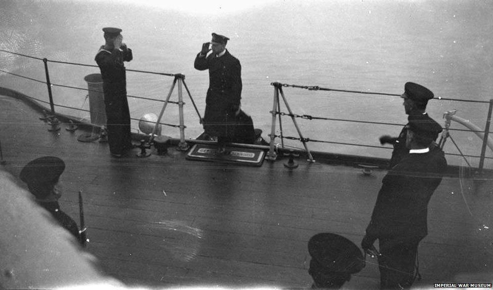 German delegation arrive on board HMS Queen Elizabeth flagship.