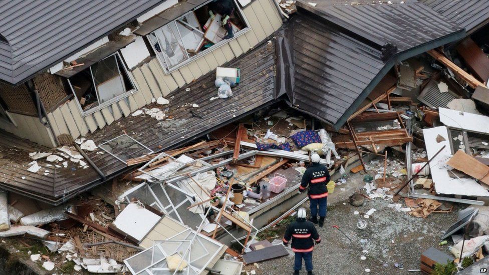 Collapsed houses after the earthquake hit Hakuba, Nagano prefecture, central Japan (23 November 2014)