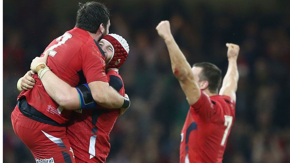 Wales celebrate beating beating South Africa