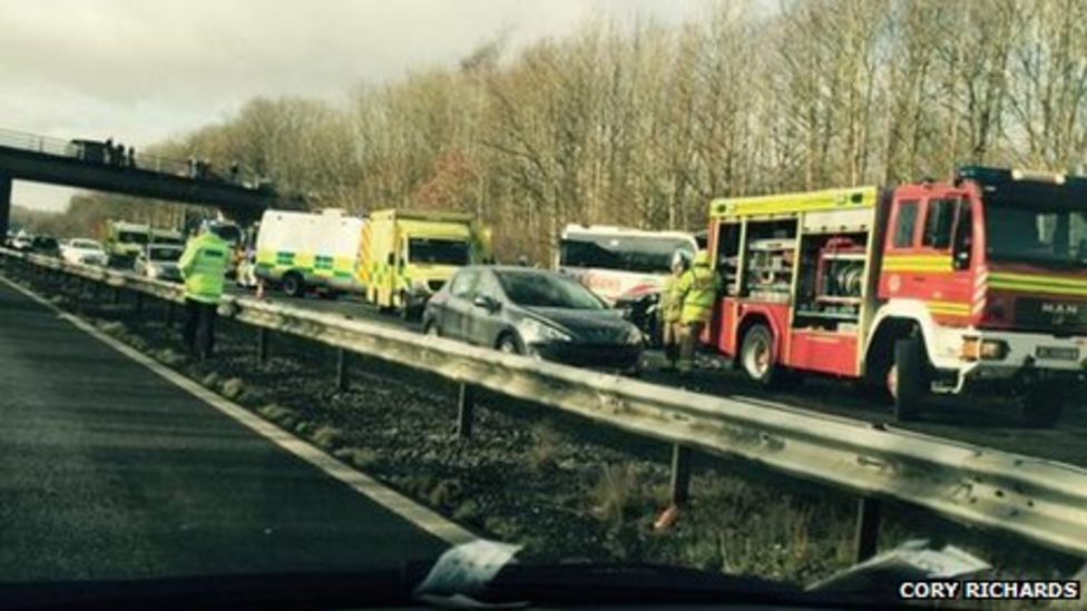 M4 crash 28 taken to hospital after collision near Cardiff BBC News