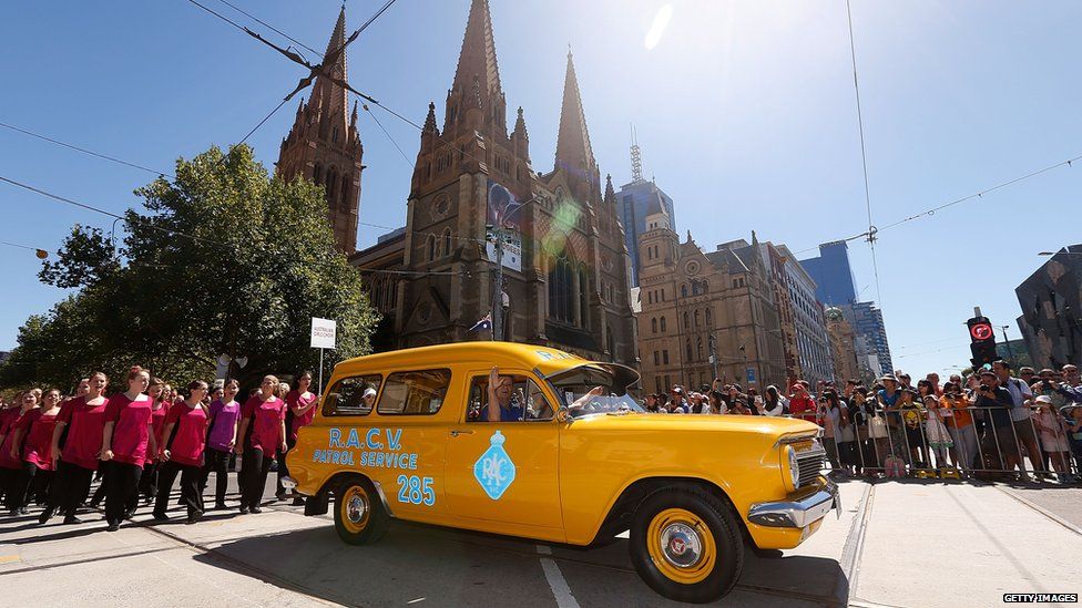 A classic Australian made car takes part in the Australia Day parade on January 26, 2014 in Melbourne, Australia.