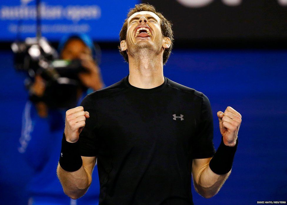 Andy Murray of Britain celebrates defeating Tomas Berdych of Czech Republic