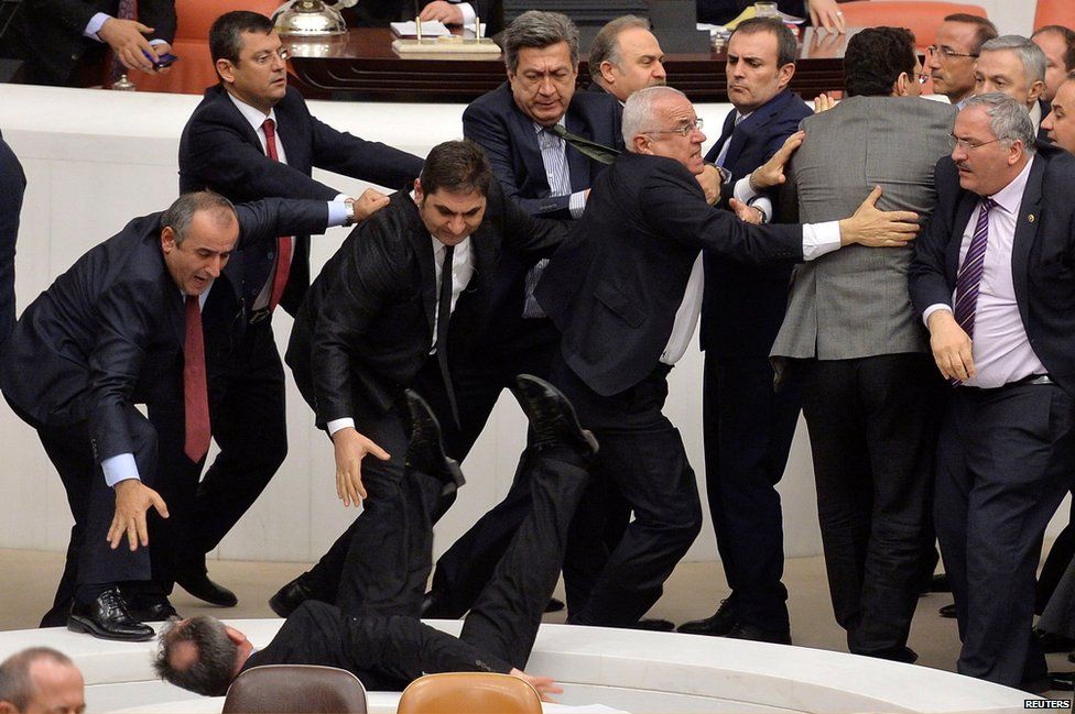 Politicians scuffle in Turkish parliament