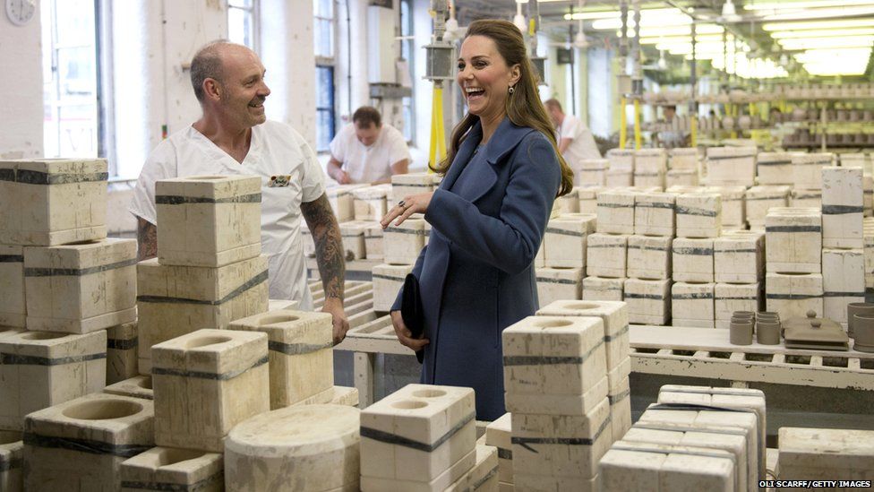 The Duchess of Cambridge joked with staff at a pottery factory
