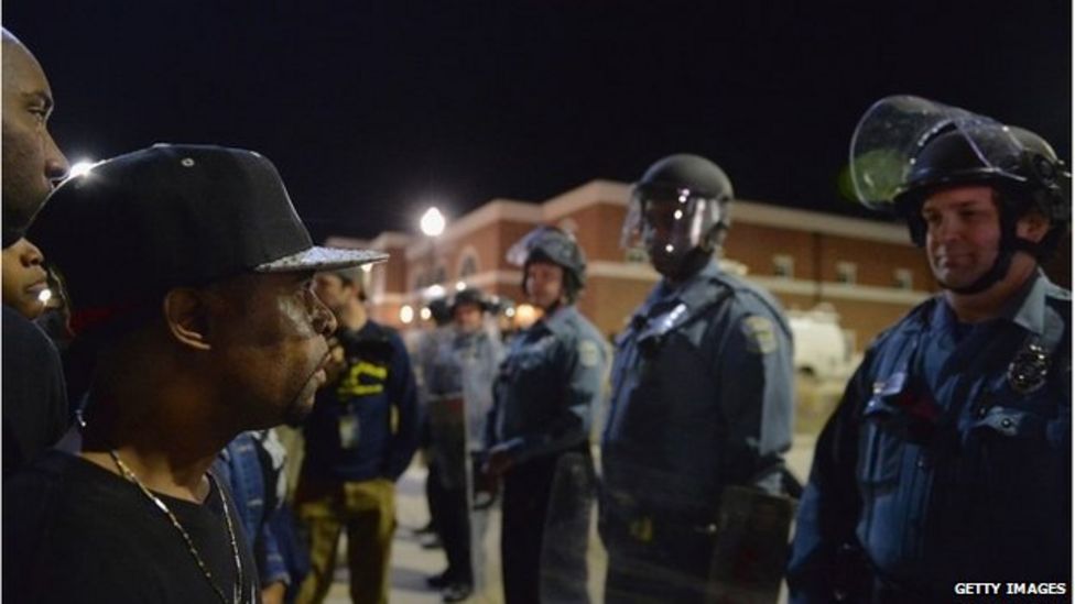 Ferguson Police Shot During Protest Bbc News