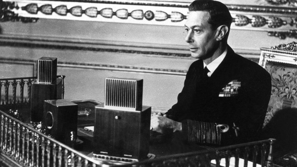 King George VI broadcasting to the nation on Christmas Day 1944