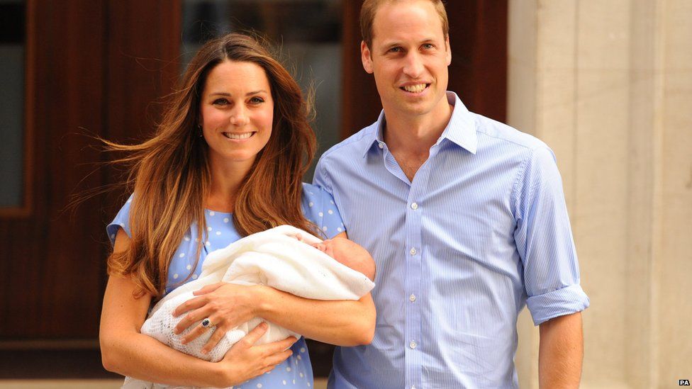 The Duke and Duchess of Cambridge leave hospital with a newborn Prince George in 2013