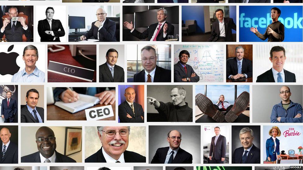 Images of male CEOs and Barbie
