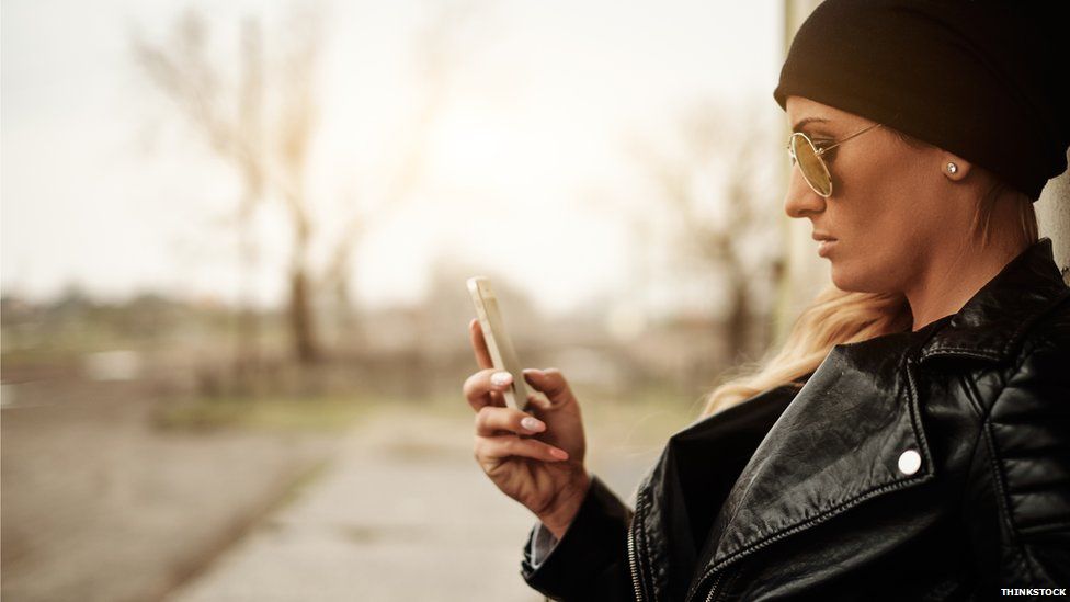 Woman using Android phone