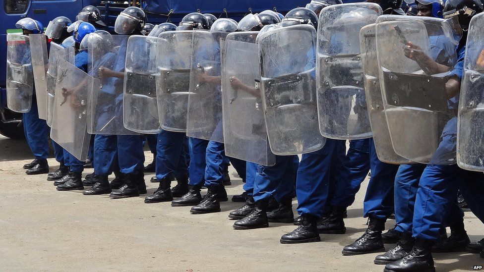 Policemen with riot shields in Bujumbura, Burundi - Friday 17 April 2015