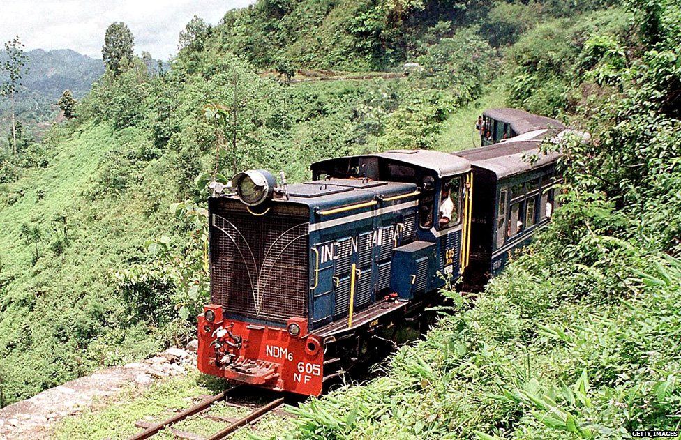 A diesel engine pulls the vintage 'toy train' running between the Himalayan hill station of Darjeeling and Siliguri