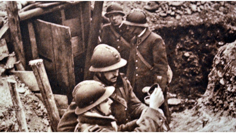 French soldiers in trench defending approach to the Rhine 1940