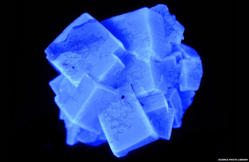 Fluorite crystals under UV light