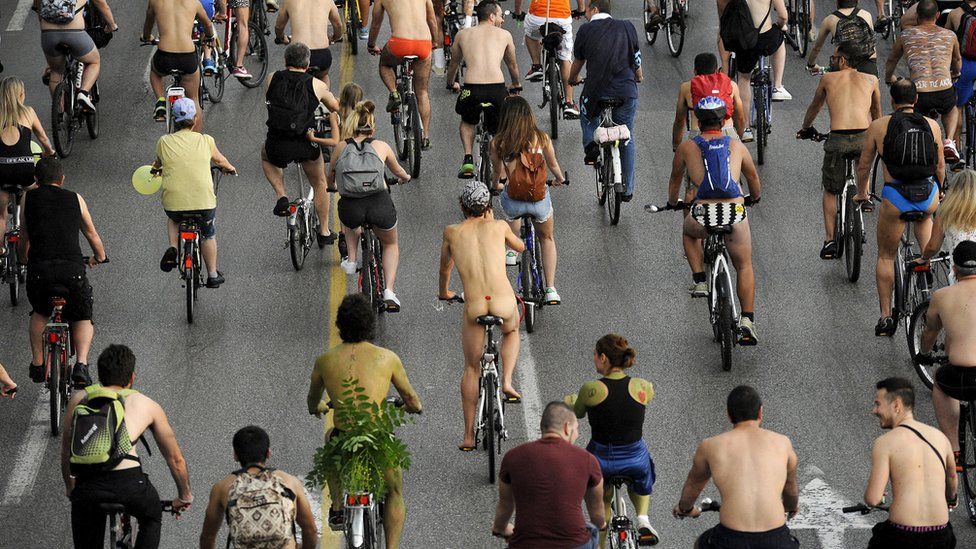 The naked bike ride takes place every year to raise awareness of cyclist safety and the environment.
