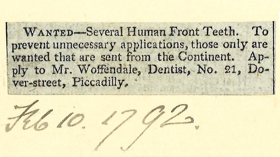 Advert calling for human teeth, 1792