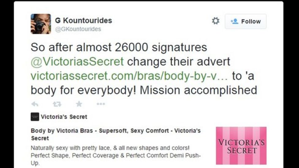Victoria's Secret changes course on 'Perfect Body' ads BBC News