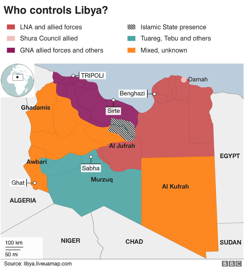 Map of who controls different parts of Libya