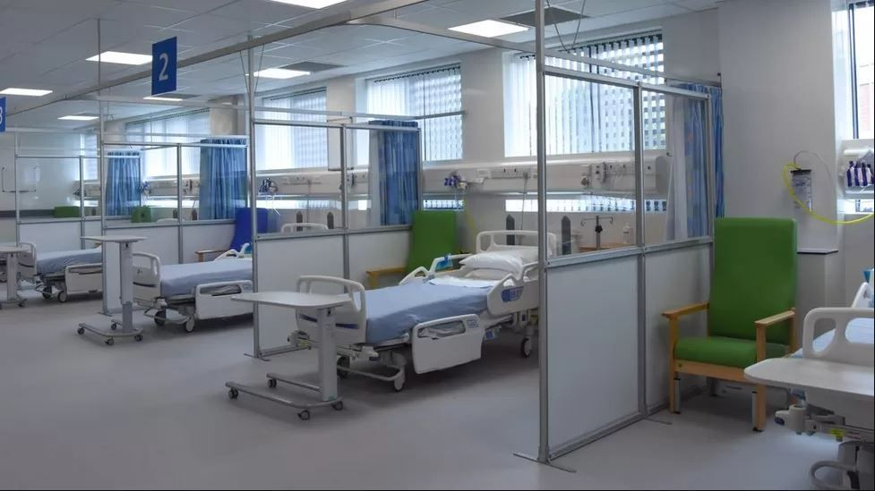 Hospital beds inside a newly completed ward