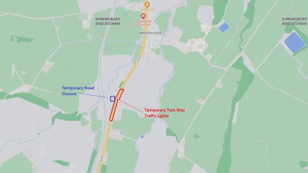 A map showing where the lights will be on the A49