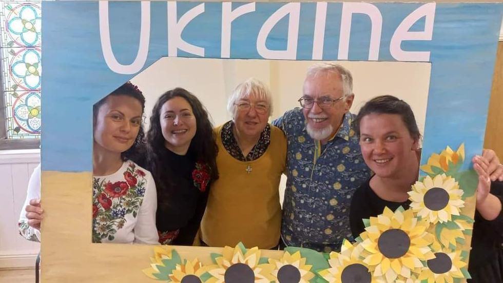 Andrew Duff, chairman of the Alnwick Ukraine Support Group, with some of the Ukrainians