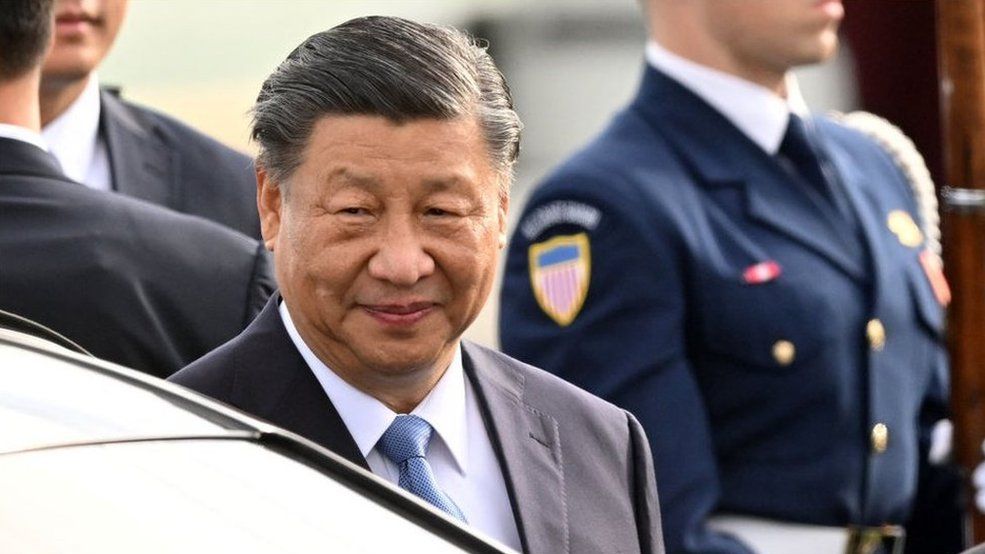 Chinese President Xi Jinping arrives at San Francisco International Airport to attend the APEC (Asia-Pacific Economic Cooperation) Summit in San Francisco, California, U.S., November 14, 2023