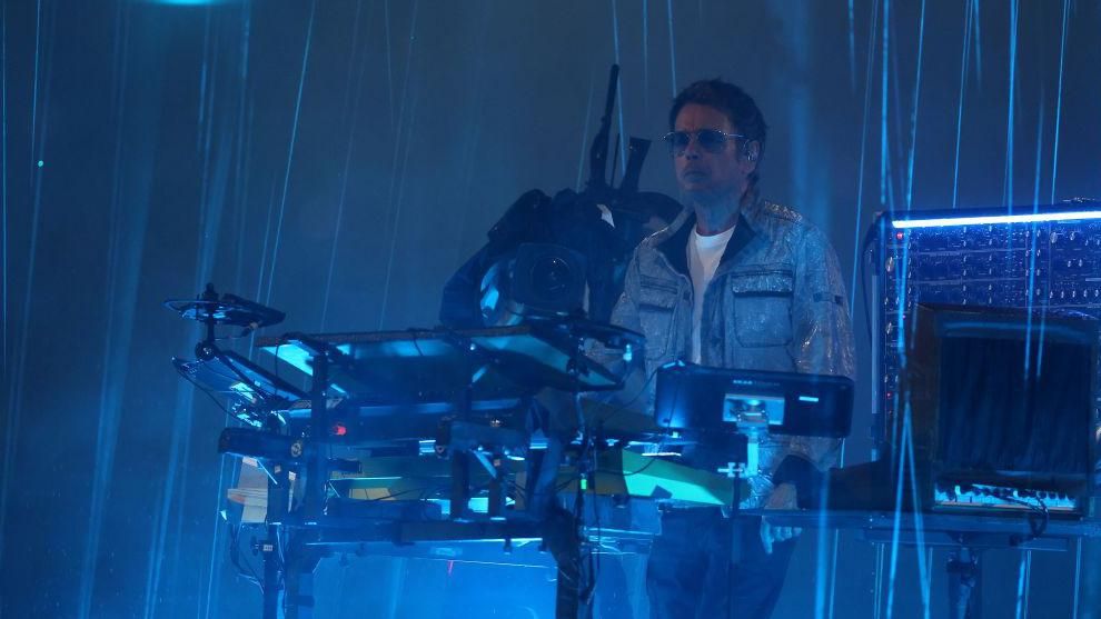 Jean-Michel Jarre led a stirring DJ set as the rain thundered down