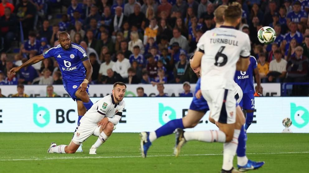 Jordan Ayew scores for Leicester City against Tranmere Rovers in the EFL Cup second round