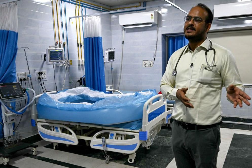 Dr. Ajay Chauhan, head of the heat stroke ward, speaks during an interview with AFP at the Ram Manohar Lohia hospital in New Delhi on May 30, 2024