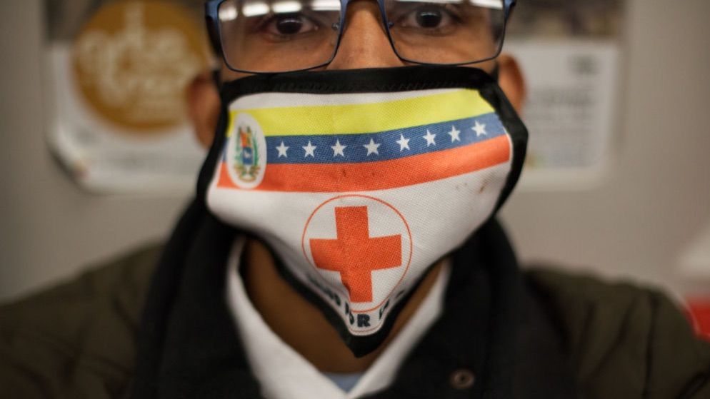 A man wears a mask as a preventive measure against coronavirus after Venezuelan President Nicolas Maduro ordered a quarantine Venezuela