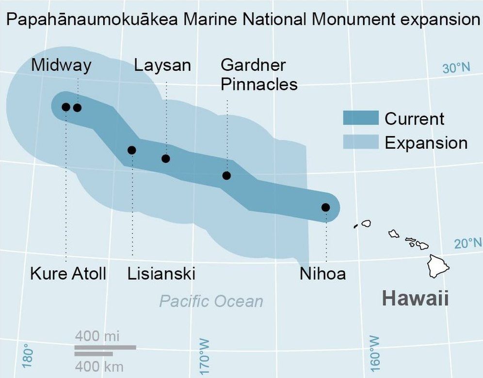 Map of the expanded Papahanaumokuakea Marine National Monument