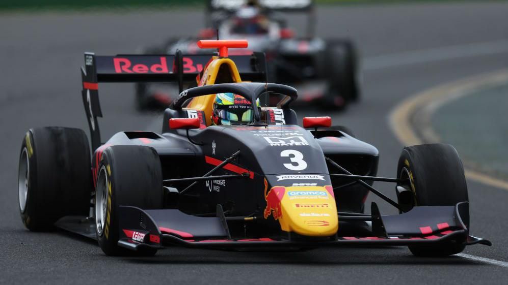 Arvid Lindblad drives his Prema Racing car, sporting the number three, at the Australia Grand Prix