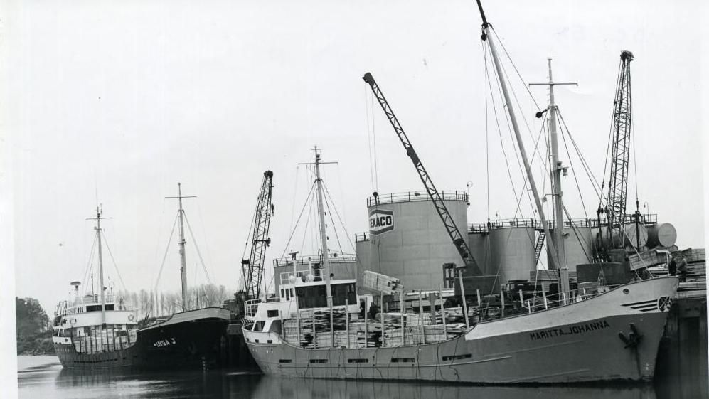 Cargo ships inport in the 1960s